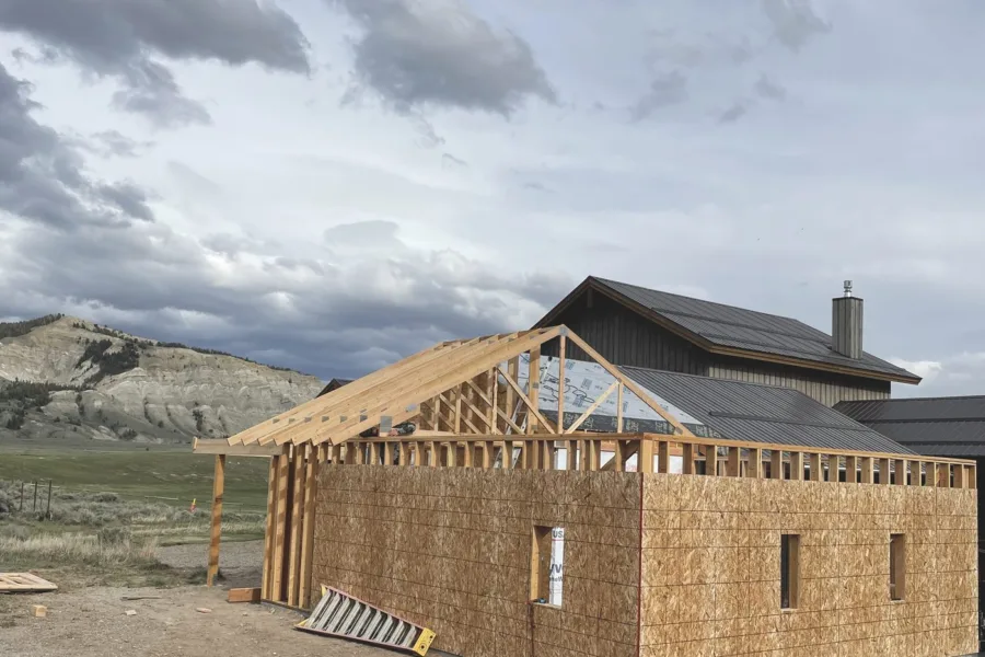 Roof trusses set and braced