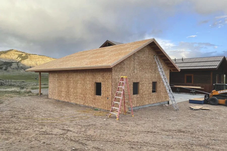 Shell closed in, evening light on the gable end